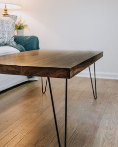 Custom Handcrafted Solid Wood Coffee Table with Metal Legs