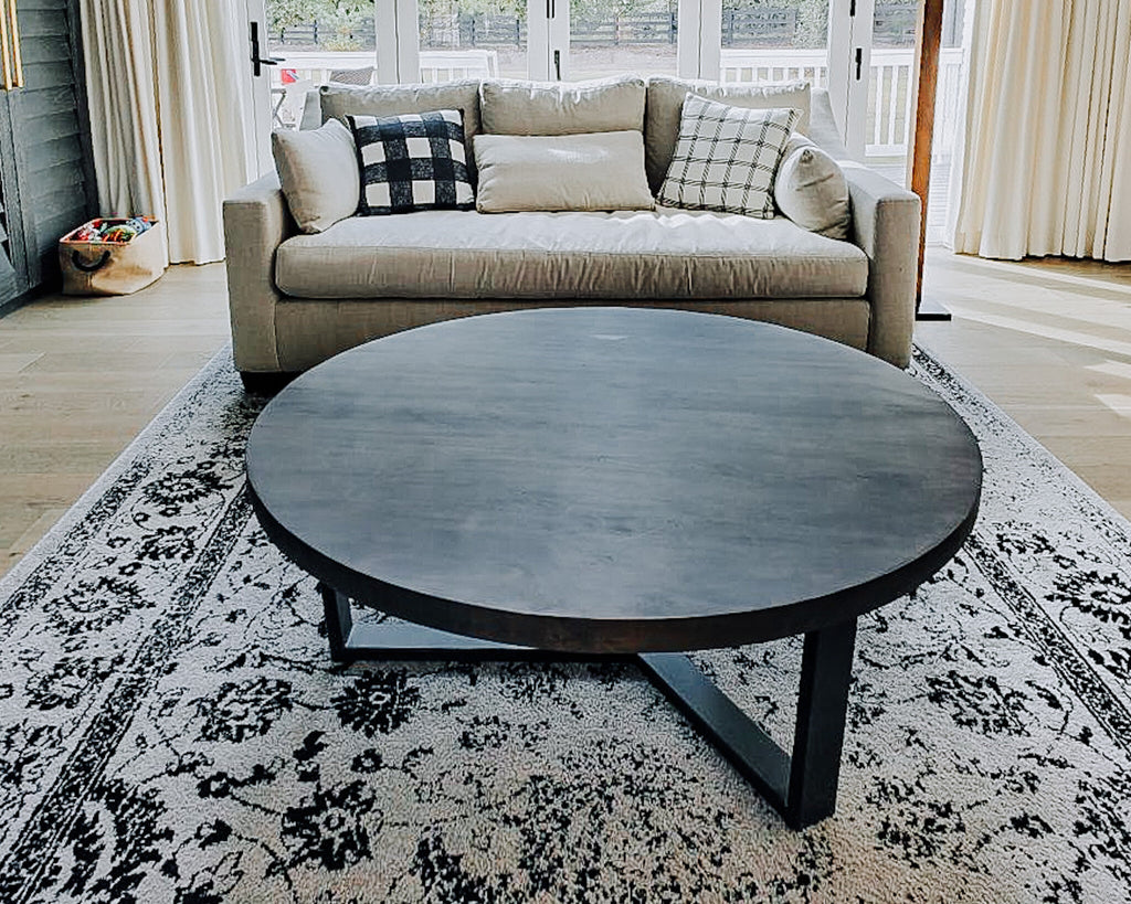 Custom Solid Wood Coffee Table with Iron Base